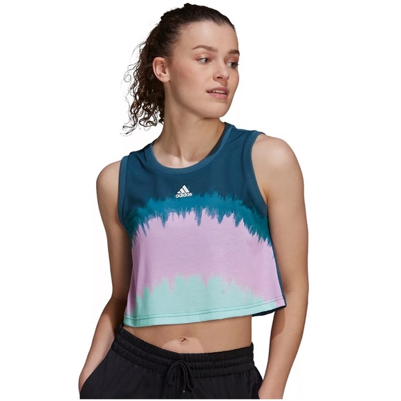 NWOT adidas Farm Rio‎ Tie-Dye Cropped Tank Top in teal/pink - Picture 1 of 4